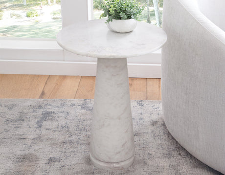 Joni 18″ Round Talita White Marble Accent End Table by Steve Silver at Eve Furniture