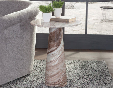 Joni 18″ Round Toronto Brown Marble Accent End Table by Steve Silver at Eve Furniture