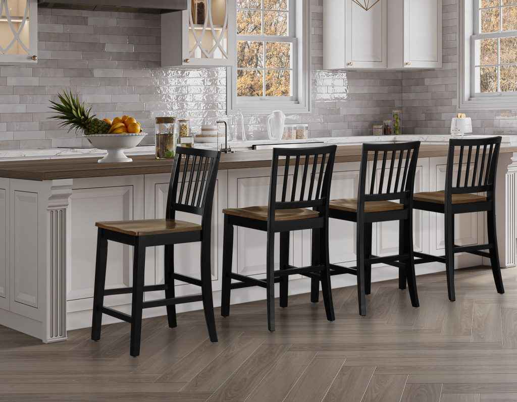 Joplin Walnut and Ebony Finish Solid Wood 24″ Farmhouse Counter Stool by Steve Silver at Eve Furniture