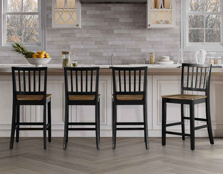 Joplin Walnut and Ebony Finish Solid Wood 24″ Farmhouse Counter Stool by Steve Silver at Eve Furniture