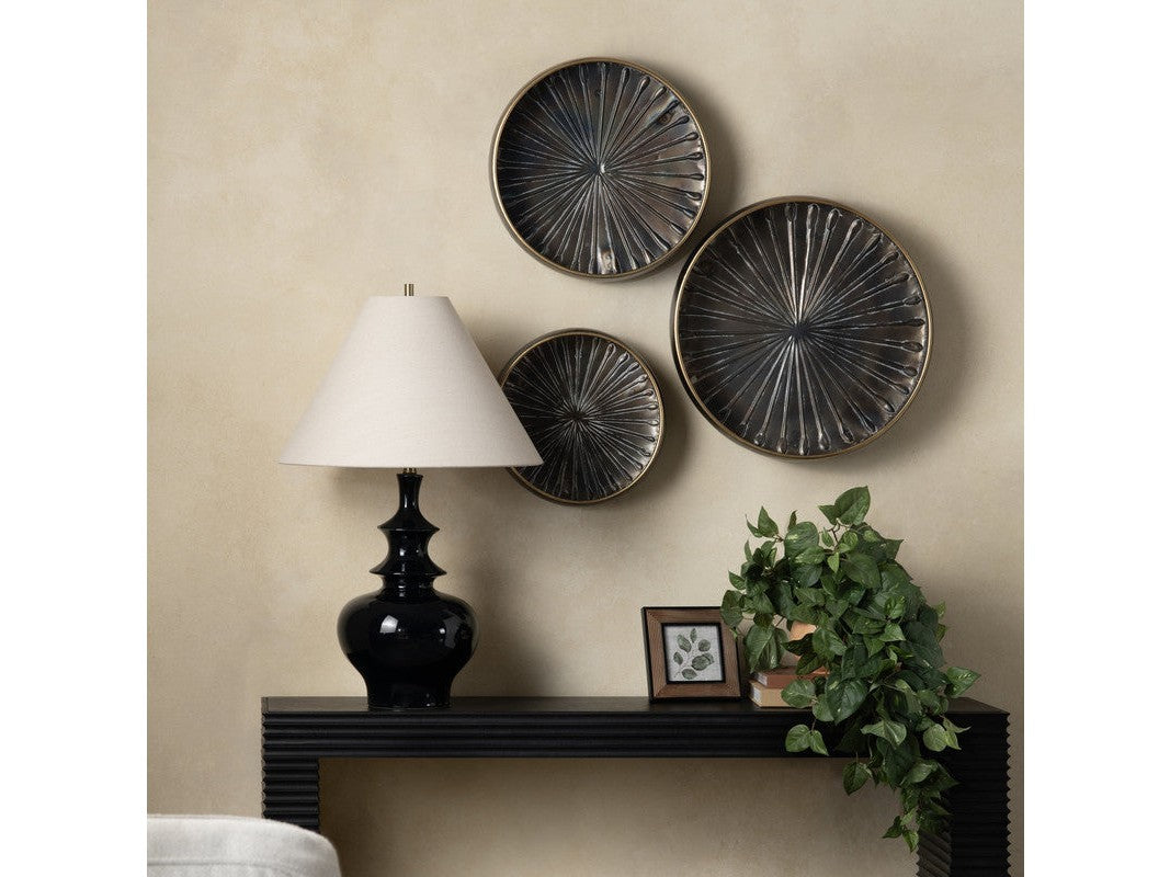 Jordan Bronze 3 Piece Round Metal Trays by Crestview at Eve Furniture