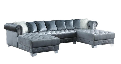 Jordan II Grey Double Chaise Velvet Sectional by New Era Innovations at Eve Furniture