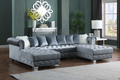 Jordan II Grey Double Chaise Velvet Sectional by New Era Innovations at Eve Furniture