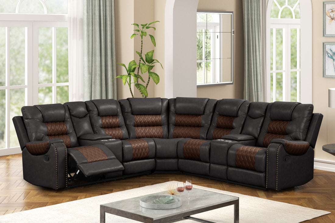 Jordon Brown Two-Tone Reclining Sectional by Happy Homes at Eve Furniture
