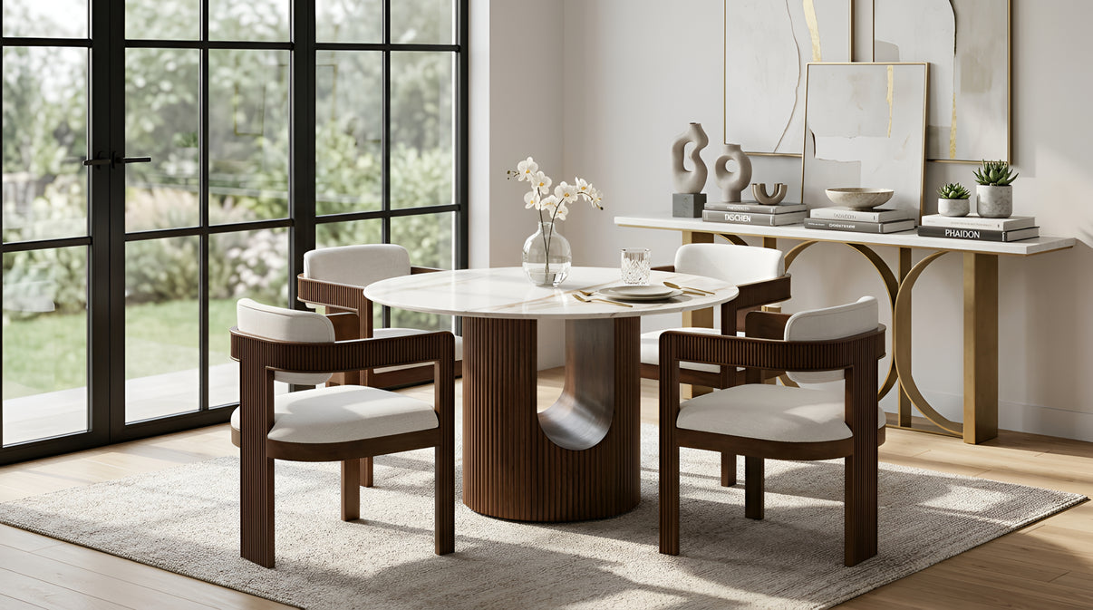 Jorri White/Walnut Dining Room Set by New Era Innovations at Eve Furniture