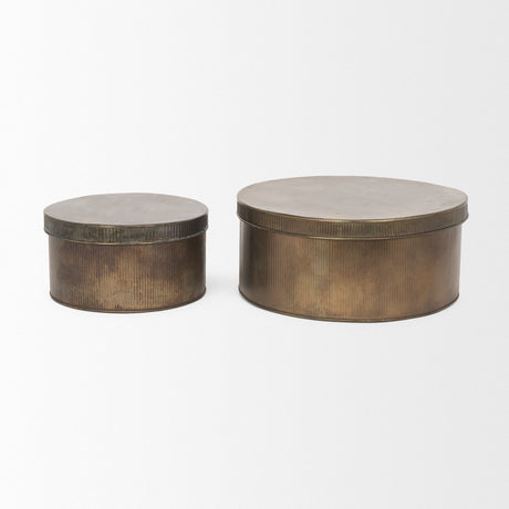 Josephine Round Antique Gold Metal Box (Set of 2) by Mercana at Eve Furniture