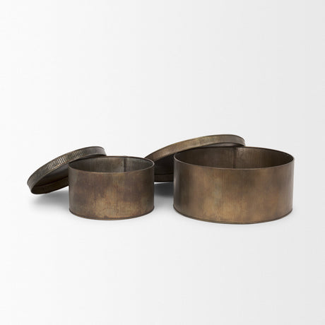 Josephine Round Antique Gold Metal Box (Set of 2) by Mercana at Eve Furniture