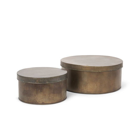 Josephine Round Antique Gold Metal Box (Set of 2) by Mercana at Eve Furniture