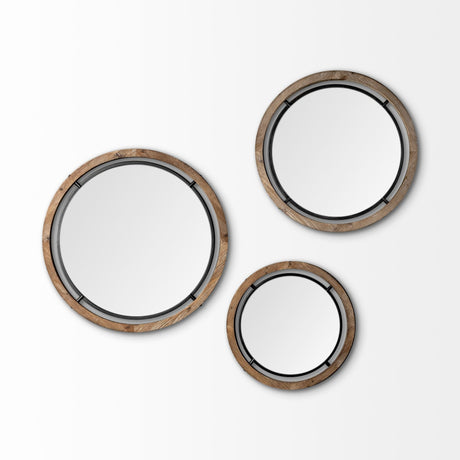 Josi Brown Wood and Black Metal Frame Mirror by Mercana at Eve Furniture