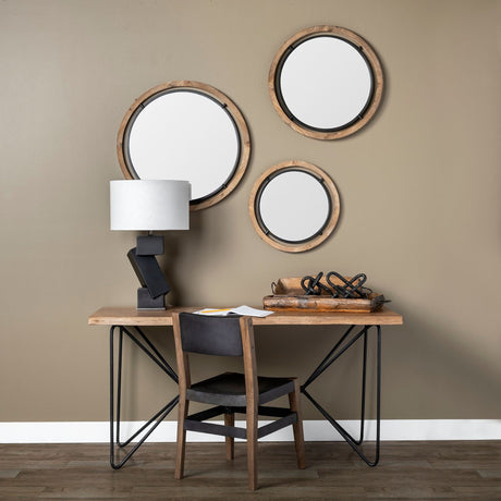 Josi Brown Wood and Black Metal Frame Mirror by Mercana at Eve Furniture
