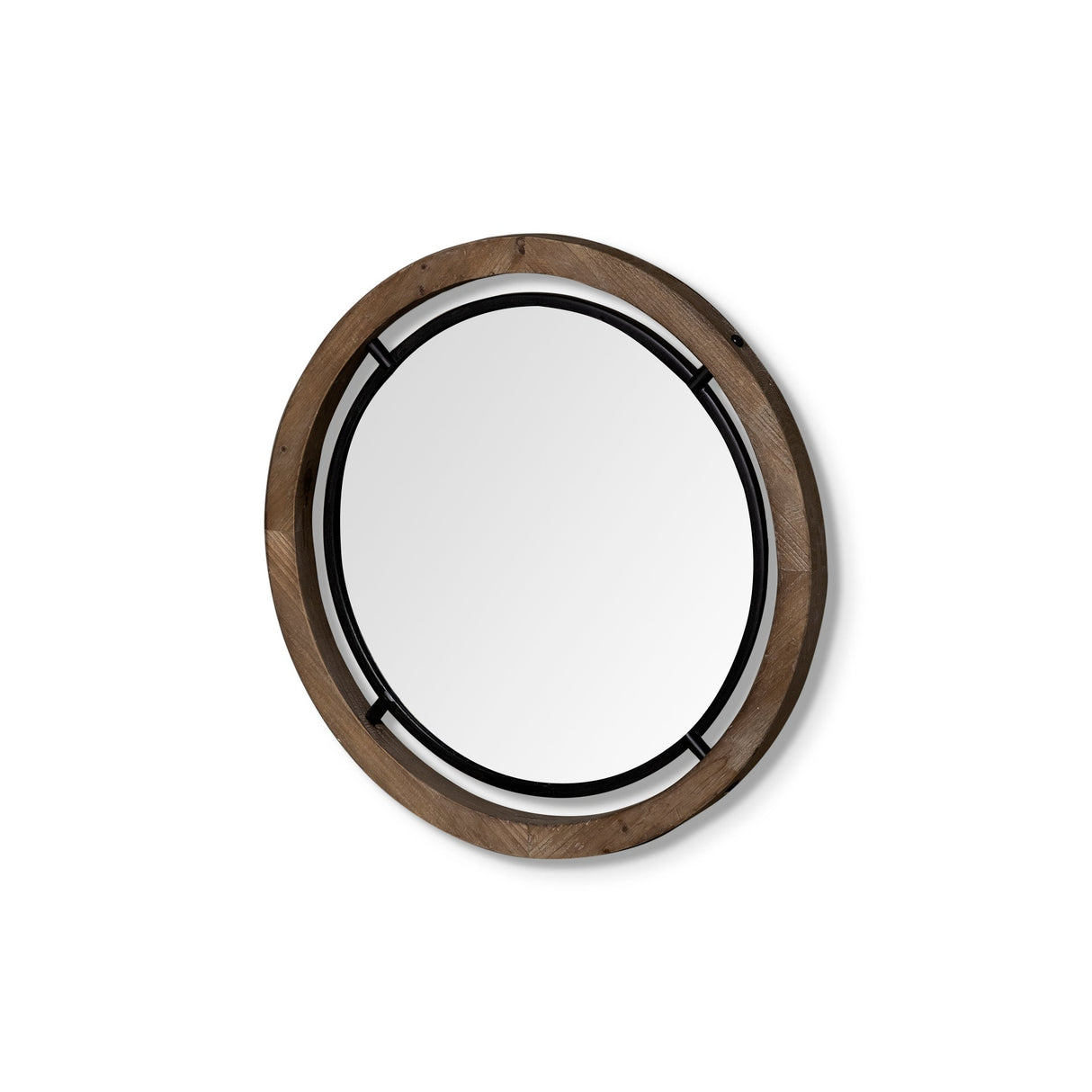 Josi Brown Wood and Black Metal Frame Mirror by Mercana at Eve Furniture