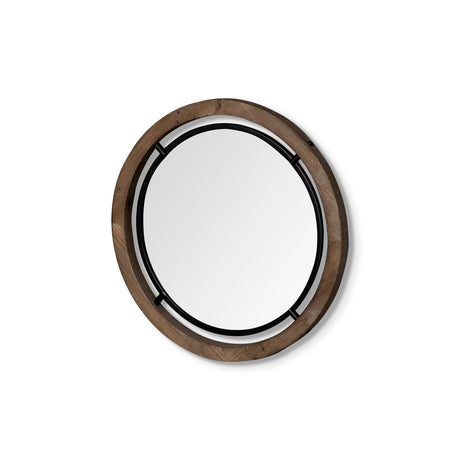 Josi Brown Wood and Black Metal Frame Mirror by Mercana at Eve Furniture