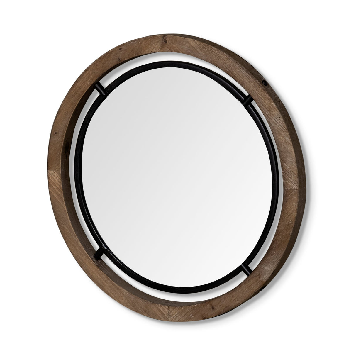 Josi Brown Wood and Black Metal Frame Mirror by Mercana at Eve Furniture
