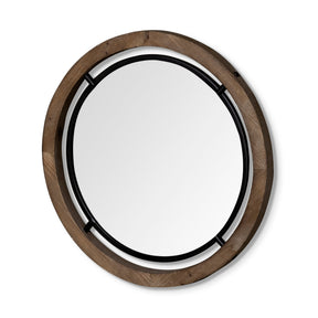 Josi Brown Wood and Black Metal Frame Mirror by Mercana at Eve Furniture