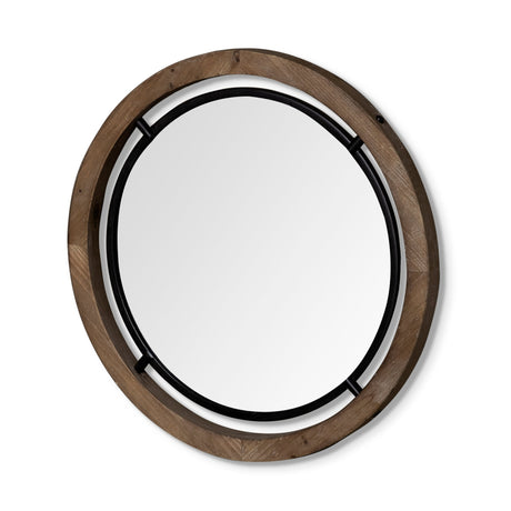 Josi Brown Wood and Black Metal Frame Mirror by Mercana at Eve Furniture