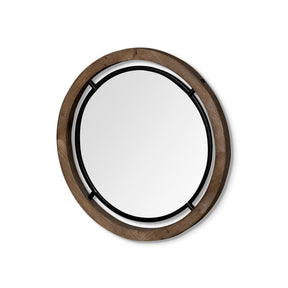 Josi Brown Wood and Black Metal Frame Mirror by Mercana at Eve Furniture