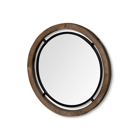 Josi Brown Wood and Black Metal Frame Mirror by Mercana at Eve Furniture