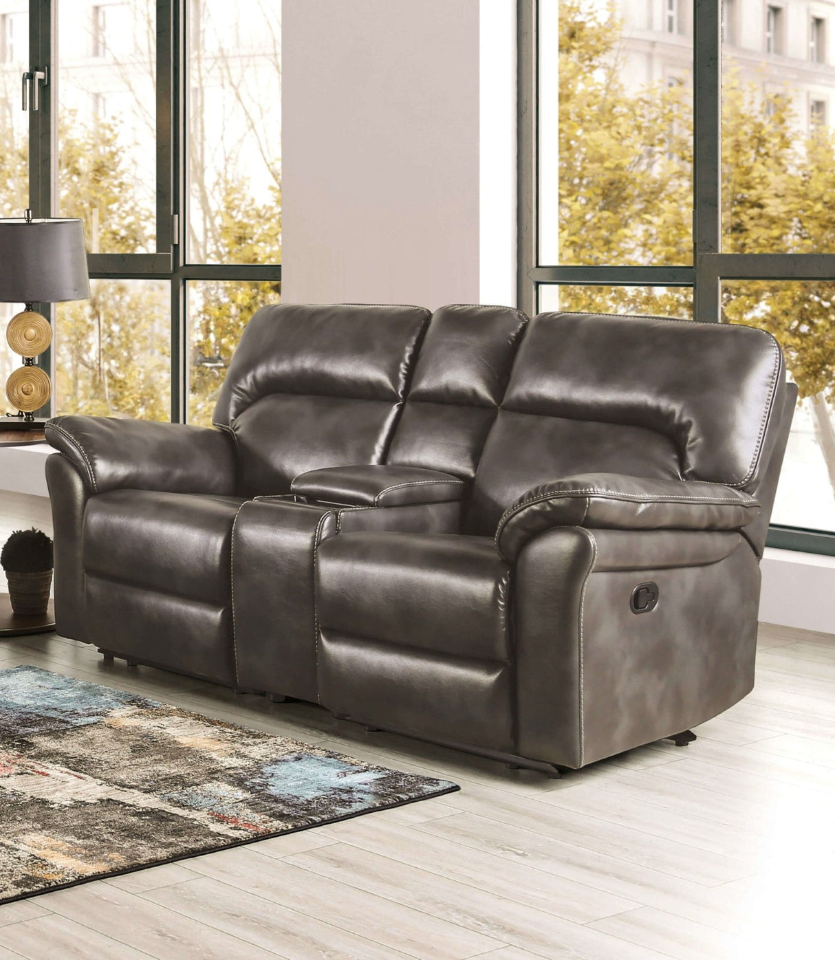 Josias Dark Gray Leatherette Sofa & Loveseat by Furniture of America at Eve Furniture