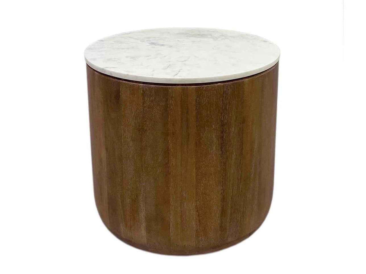 Josie Pottery Brown/Marble Round End Table by Classic Home at Eve Furniture