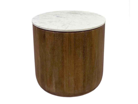 Josie Pottery Brown/Marble Round End Table by Classic Home at Eve Furniture