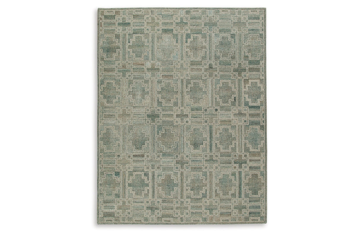 Jossland Green/Ivory Large Rug by Ashley at Eve Furniture
