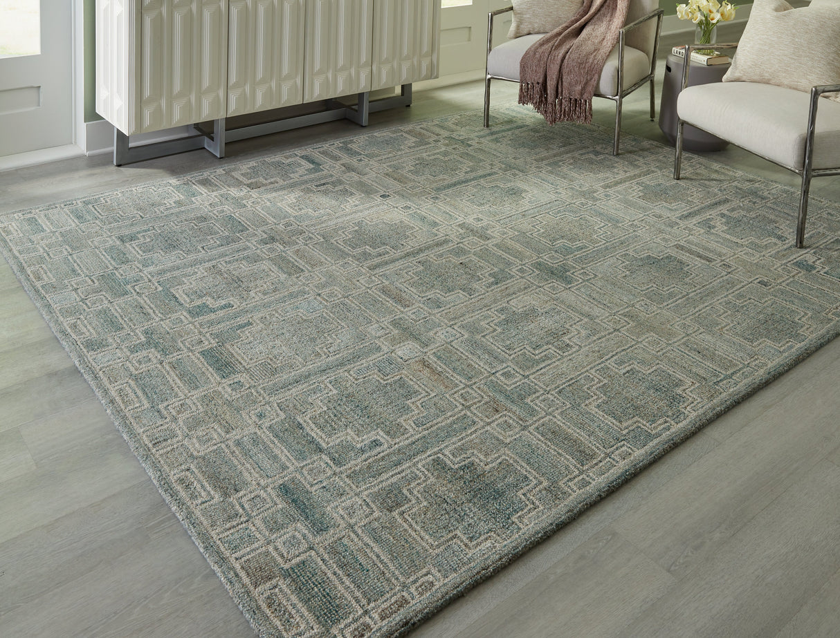 Jossland Green/Ivory Large Rug by Ashley at Eve Furniture
