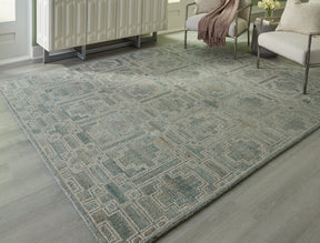 Jossland Green/Ivory Large Rug by Ashley at Eve Furniture