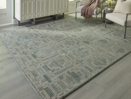 Jossland Green/Ivory Large Rug by Ashley at Eve Furniture