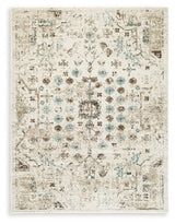 Jossler Ivory/Brown/Teal Large Rug by Ashley at Eve Furniture