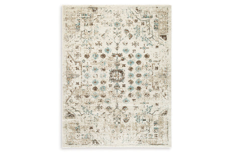 Jossler Ivory/Brown/Teal Medium Rug by Ashley at Eve Furniture