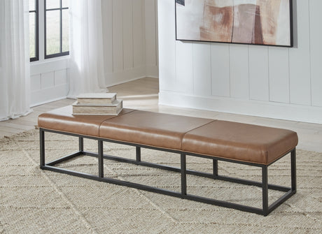 Joston Caramel Accent Bench by Ashley at Eve Furniture