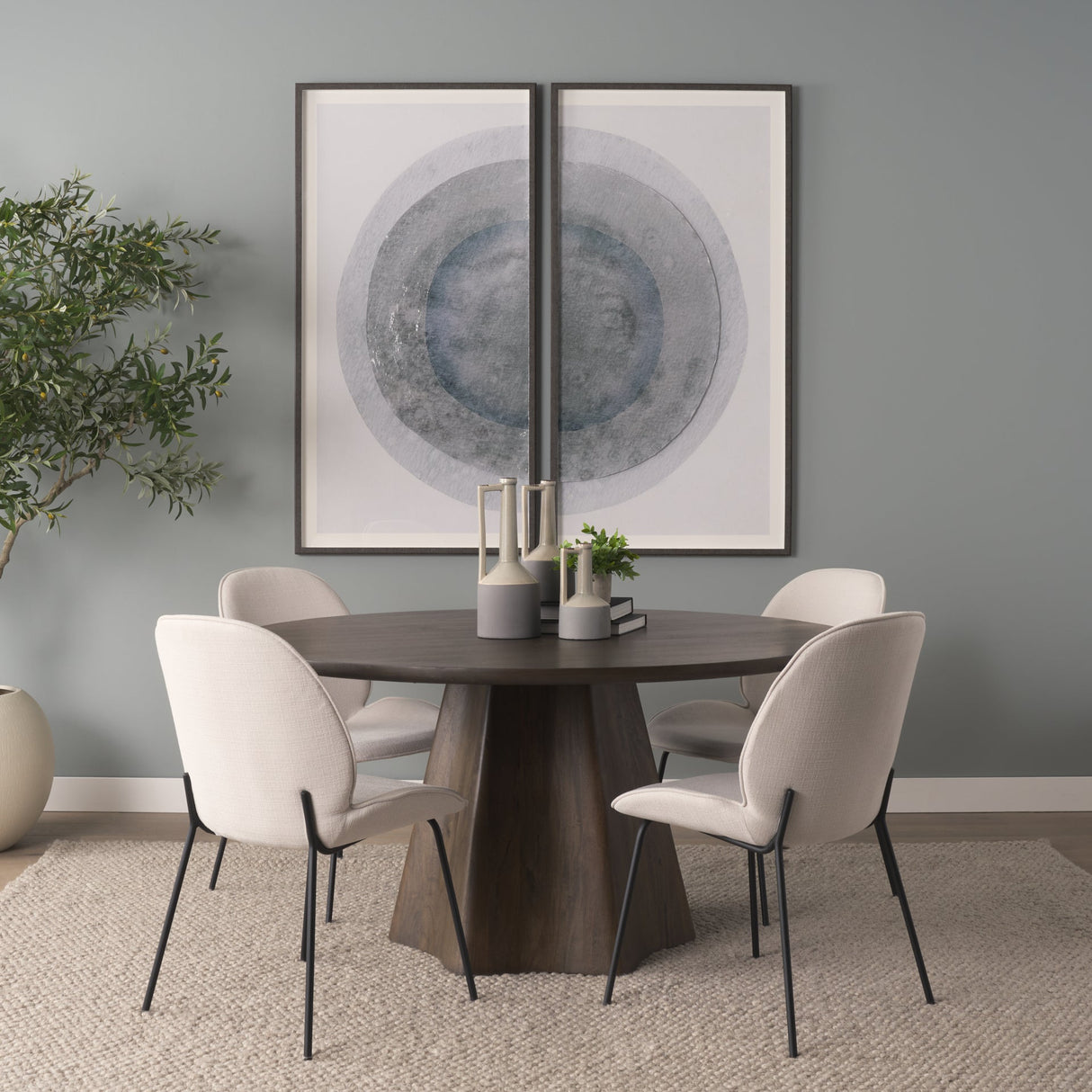 Jovani Solid Dark Brown Mango Wood Round Dining Table by Mercana at Eve Furniture