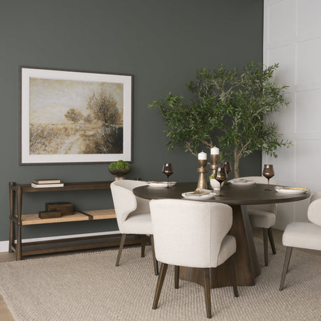 Jovani Solid Dark Brown Mango Wood Round Dining Table by Mercana at Eve Furniture