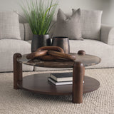 Jovia Brown Mango Wood W/ Cappuccino Marble Round Coffee Table by Mercana at Eve Furniture