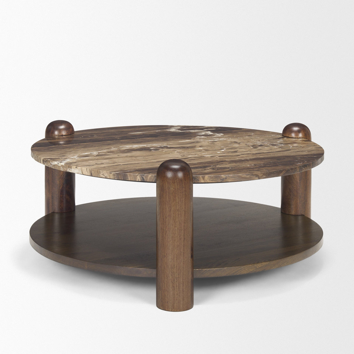 Jovia Brown Mango Wood W/ Cappuccino Marble Round Coffee Table by Mercana at Eve Furniture