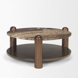 Jovia Brown Mango Wood W/ Cappuccino Marble Round Coffee Table by Mercana at Eve Furniture