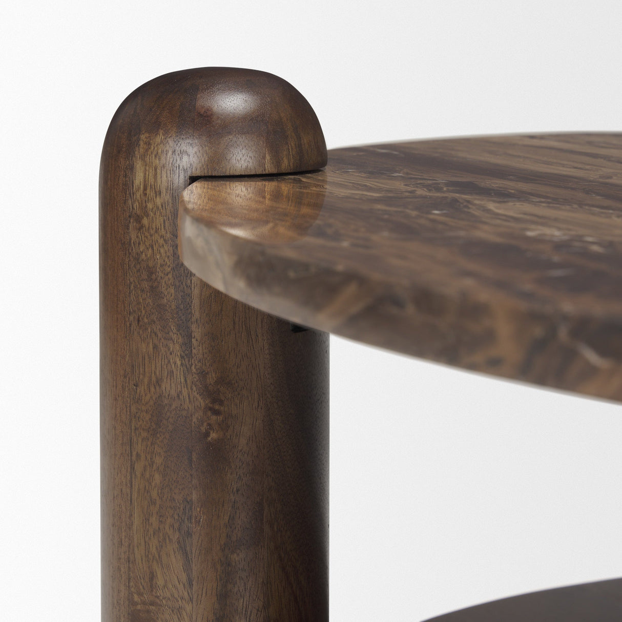 Jovia Brown Mango Wood W/ Cappuccino Marble Round Coffee Table by Mercana at Eve Furniture