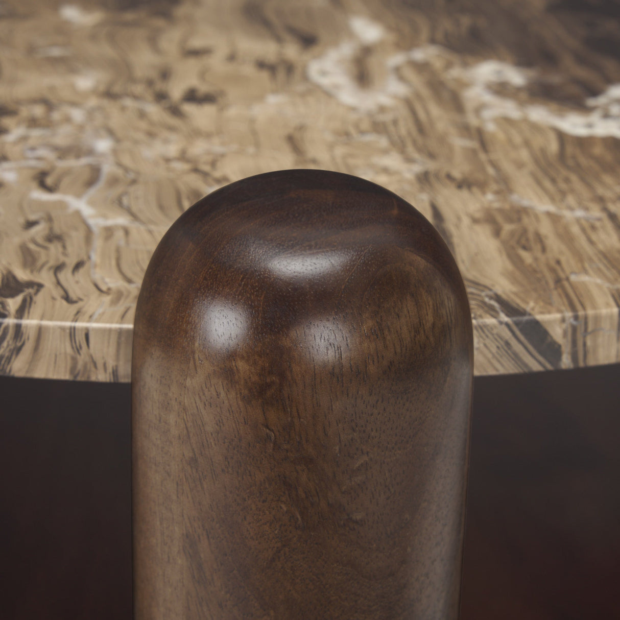 Jovia Brown Mango Wood W/ Cappuccino Marble Round Coffee Table by Mercana at Eve Furniture