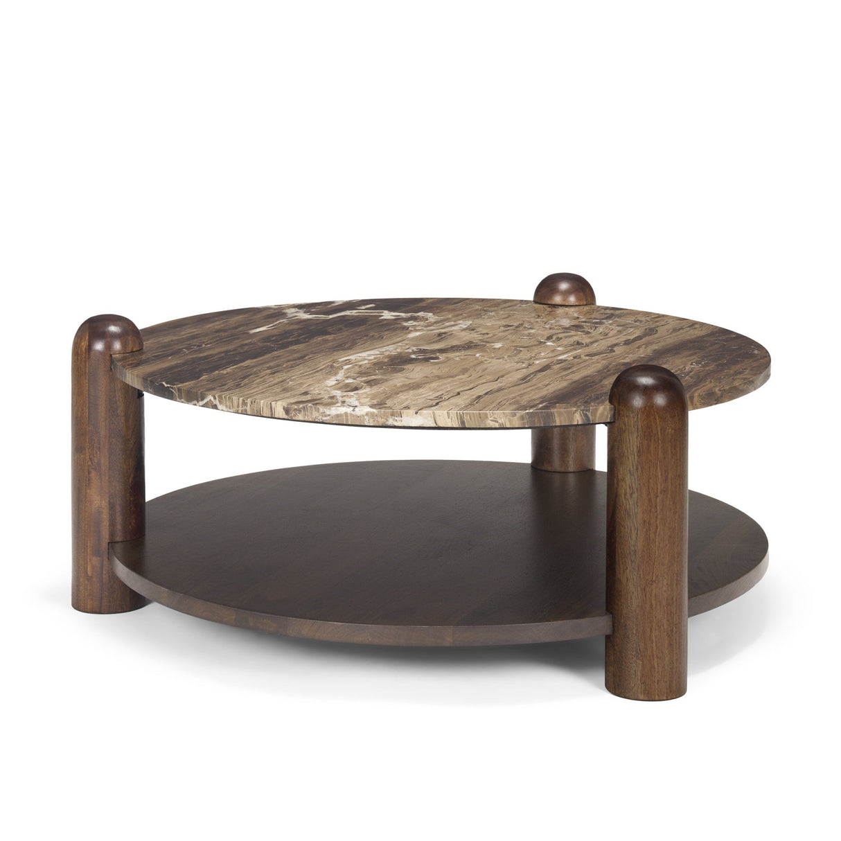 Jovia Brown Mango Wood W/ Cappuccino Marble Round Coffee Table by Mercana at Eve Furniture