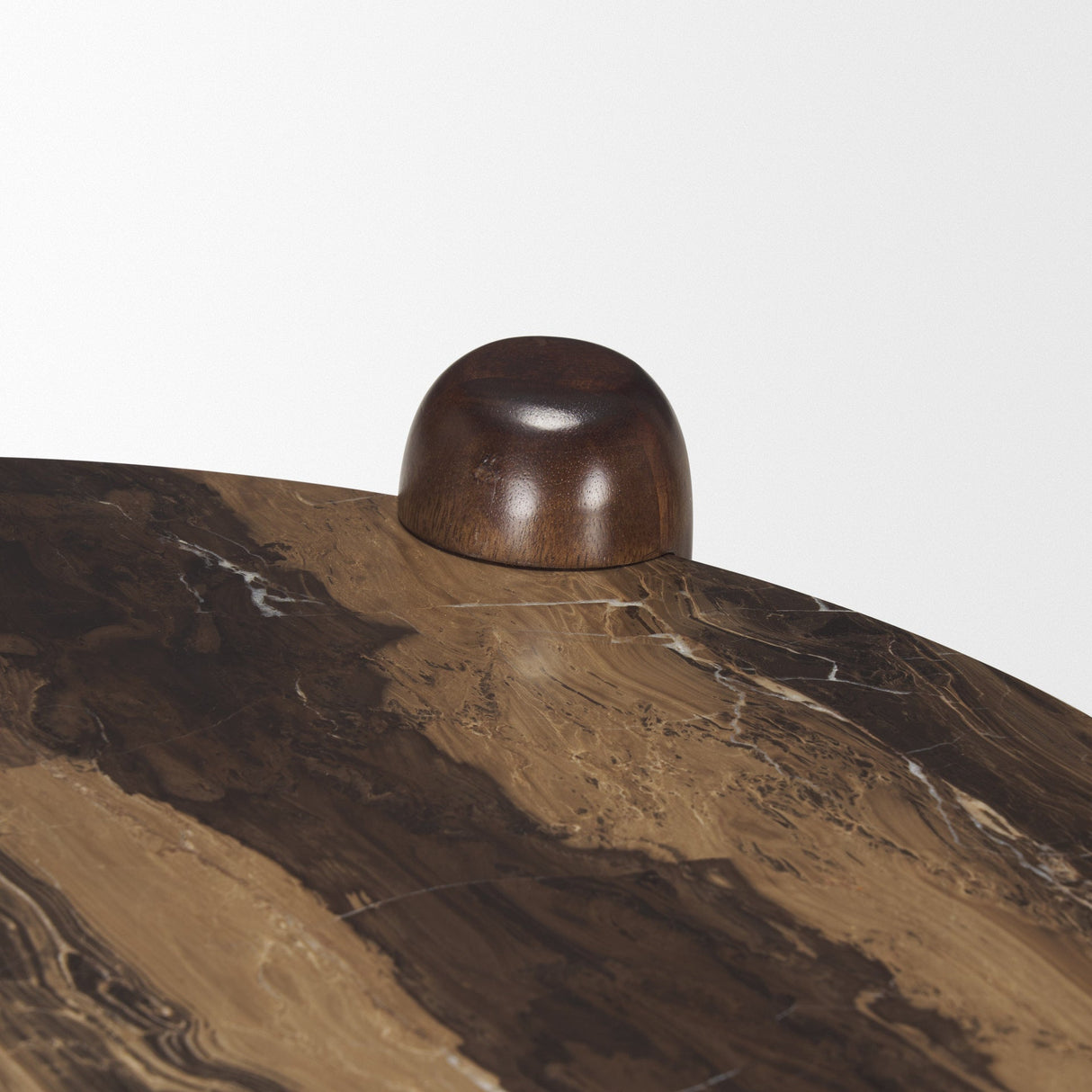 Jovia Brown Mango Wood W/ Cappuccino Marble Round Side Table by Mercana at Eve Furniture