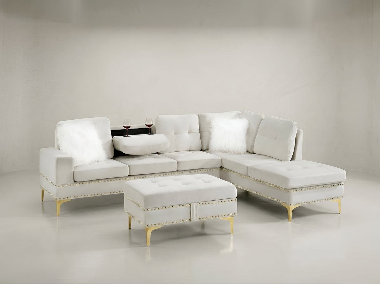 Joy II Beige Velvet Sectional by New Era Innovations at Eve Furniture