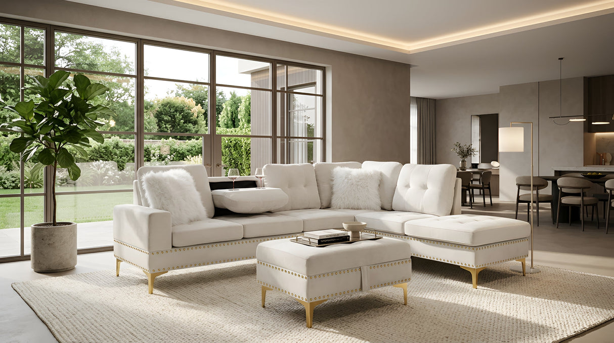 Joy II Beige Velvet Sectional by New Era Innovations at Eve Furniture