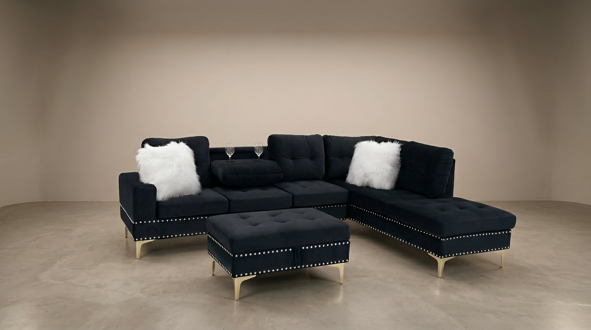 Joy II Black Velvet Sectional by New Era Innovations at Eve Furniture