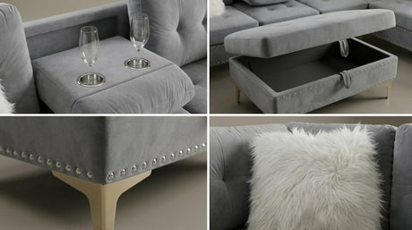 Joy II Grey Velvet Sectional by New Era Innovations at Eve Furniture