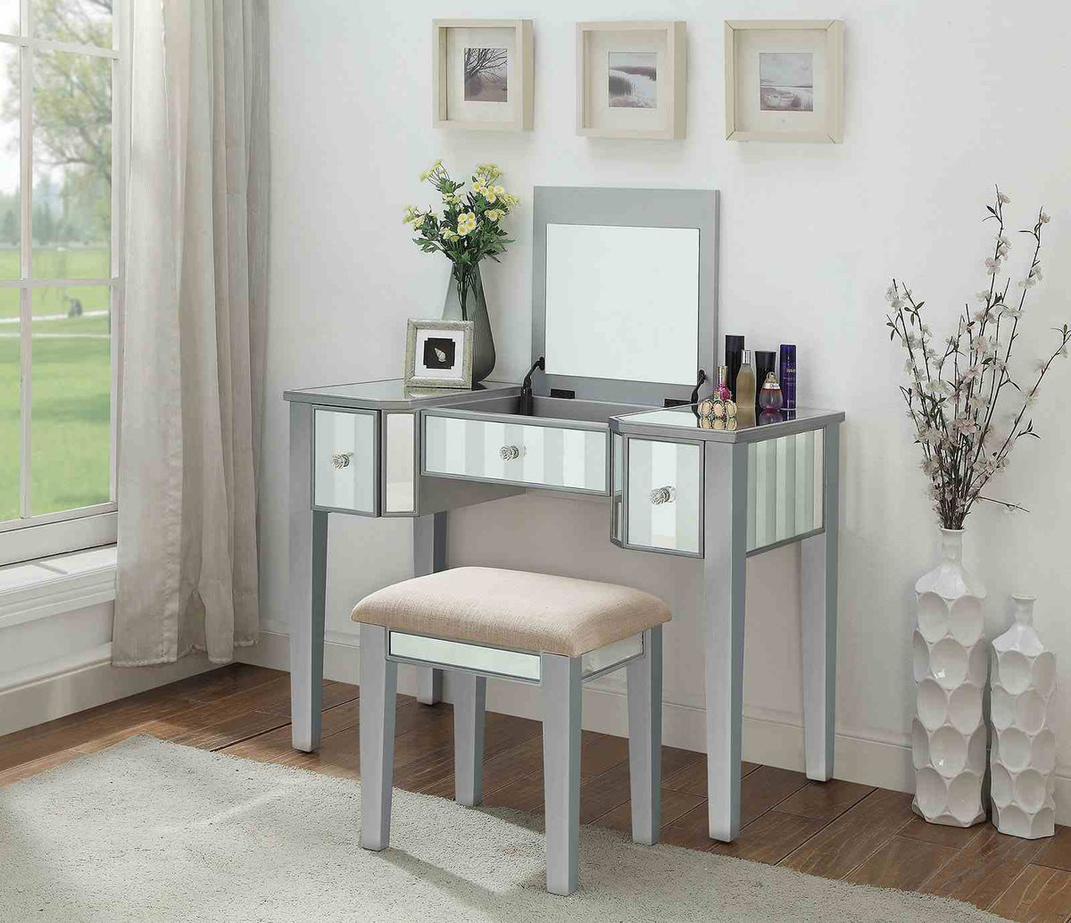 Joyce Silver Vanity with Stool by Furniture of America at Eve Furniture