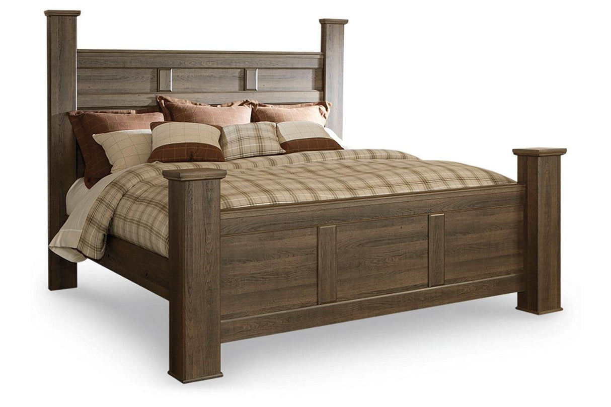 Juararo Dark Brown King Poster Bed by Ashley at Eve Furniture
