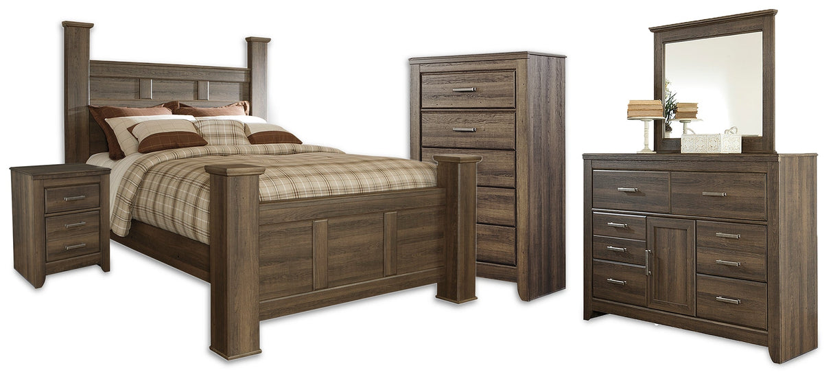 Juararo Dark Brown Poster Bedroom Set by Ashley at Eve Furniture
