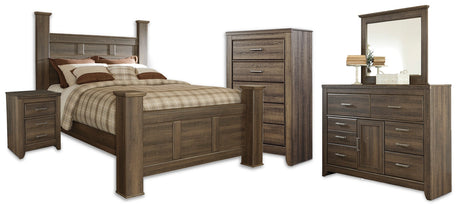 Juararo Dark Brown Poster Bedroom Set by Ashley at Eve Furniture