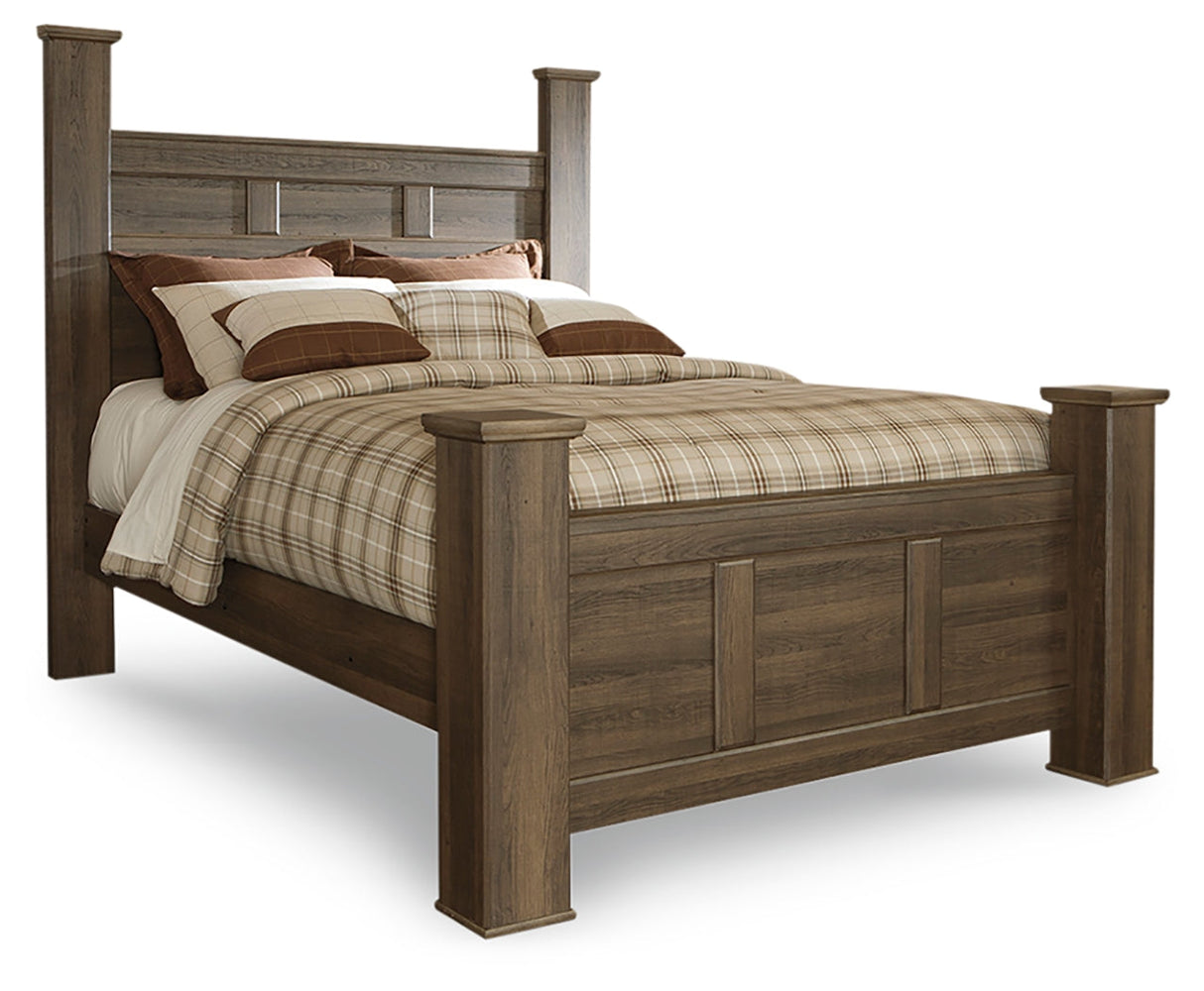Juararo Dark Brown Poster Bedroom Set by Ashley at Eve Furniture