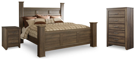 Juararo Dark Brown Poster Bedroom Set by Ashley at Eve Furniture